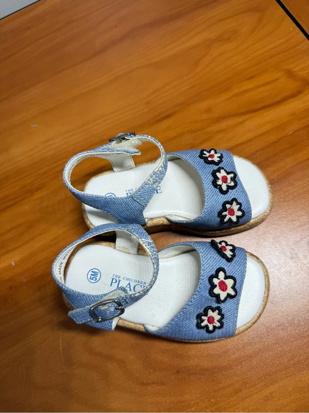 The Chidrens Place Girls Toddler Sandal‎ Denim Strappy Ankle Floral Platform 5M